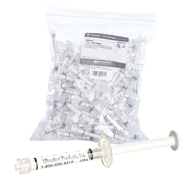 Ultradent 157 Plastic Dental Syringes Luer Lock Threads 100/Pk 1.2 mL Ultradent 157 Plastic Dental Syringes Luer Lock Threads 100/Pk 1.2 mL